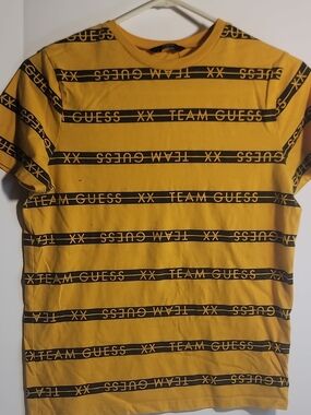 GUESS Yellow and Black Logo Kids Tee